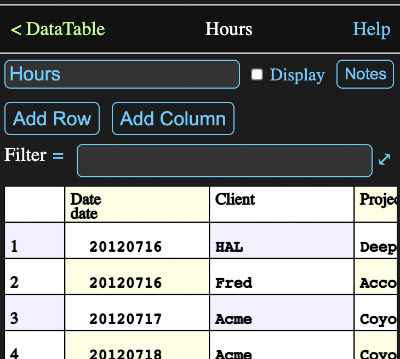 Data Table info view