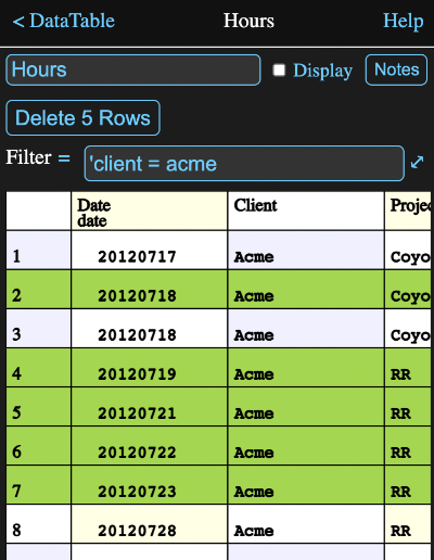 Selected Rows