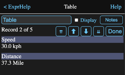 Expression table row value