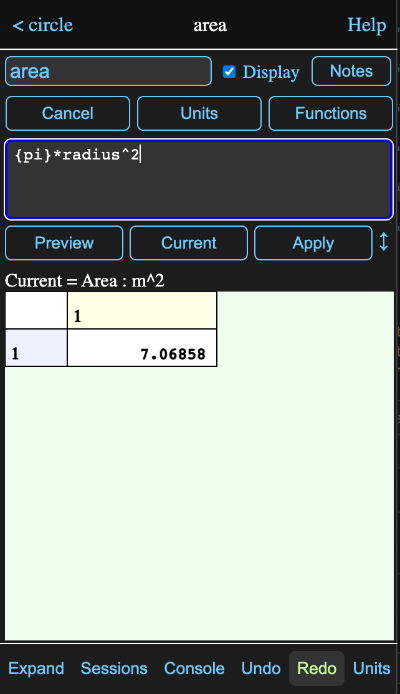 area value preview