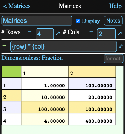 Matrix Information View