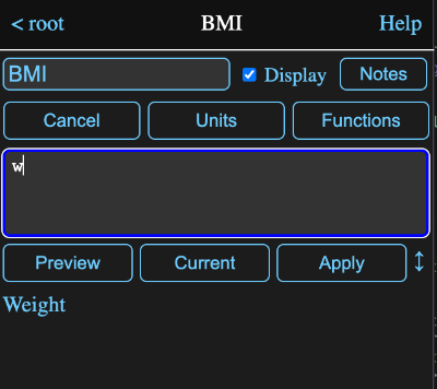 Formula editor with 1 character