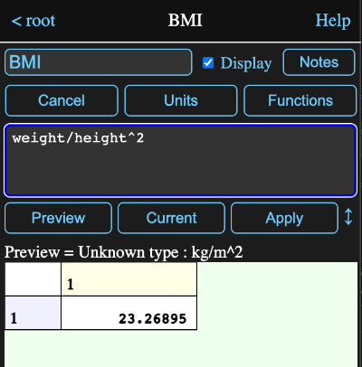Calculated result preview