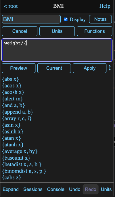 Function preview