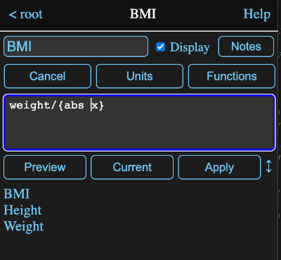 Function inserted inot formula
